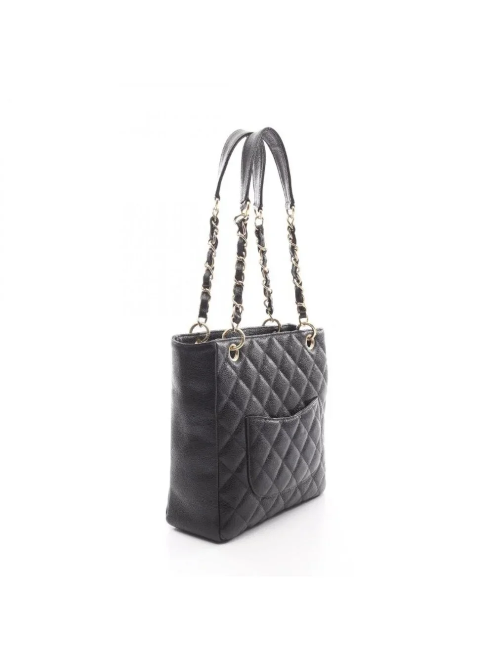 Chanel Tote Quilted Petite Shopping PST Black Leather Chainto - Picture 2 of 14